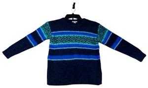 Holiday Lane Sweater Boys Size 7 Navy Blue Green Long Sleeve Fair Isle New - Picture 1 of 7