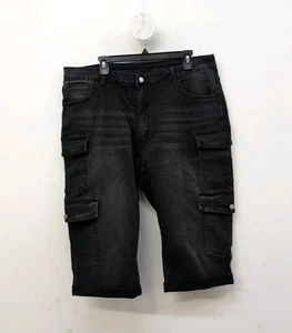 Shein Curve Plain Casual Cargo Women's Denim Shorts Size 4XL Black - Picture 1 of 10