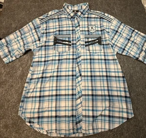 Red Ape Shirt Mens 4XL Blue Short Sleeve Button Up Embroidered Crest Casual - Picture 1 of 9