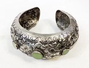 Armreif Armband aus geprägtem Alpaka: grüner Aventurin Stein Tribal - Bild 1 von 8