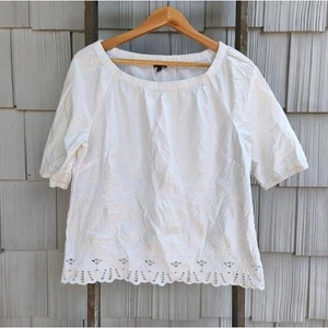 Talbots Embroidered Eyelet Off Shoulder Cotton Blouse sz LP White Chic Feminine - Picture 1 of 9