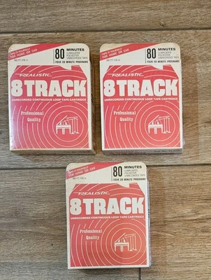 Lot Of 3 Sealed Vintage Realistic 8 Track 80 Minute Blank Tapes  - Image 1 of 4