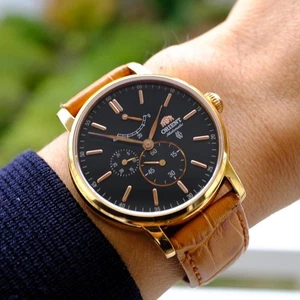 Reloj Pulsera ORIENT Automático Esfera Negra Caja Dorada Acero Inoxidable - Imagen 1 de 7