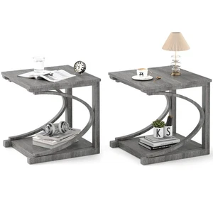 2PCS 24" Side End Table w/ Storage Shelf & Rubber Wood Frame for Small Space - Picture 1 of 10