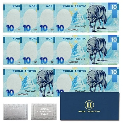 10pcs Arctic Wolf Silver Foil Banknotes - Ideal Gift for Wildlife Enthusiasts - Image 1 of 4