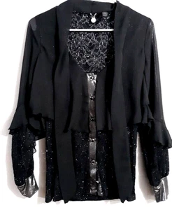 Buckle BKE Boutique Dressy Button Up Shirt Metallic/Sheer/Lace Made USA NICE - Picture 1 of 8
