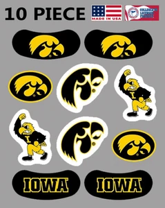10PC Iowa Hawkeyes Waterless Peel & Stick Temporary Tattoos Eye strips - Picture 1 of 2