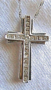 "ELEGANTE ORO BLANCO* COLGANTE CRUZ DE 10K .50CTW Diamante Redondo 18" CADENA DE CUELLO ¡NUEVO! - Imagen 1 de 9
