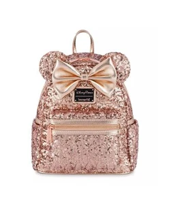 Loungefly Disney Parks Minnie Mouse Sequin Mini Backpack – Rose Gold - Picture 1 of 3