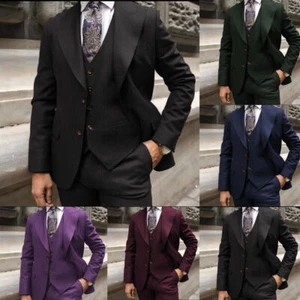 Business Men Suits Regular Fit Peak Lapel 3 Pieces Formal Wedding Groom Tuxedos - Picture 1 of 22