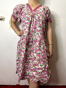 Vintage 1980s Floral Drop Waist Dress Scallop Hem Lace Ribbon Puff Sleeves AU 14 - Picture 1 of 11