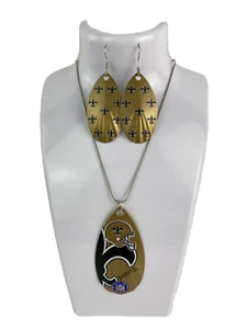 New Orleans Saints Repeat Logo Vintage Teardrop Spinner Earrings &/ Necklace Set - Picture 1 of 2