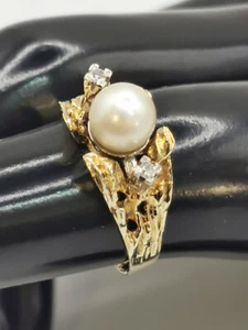 Ring mit Perle und Diamantenin aus 14 Kt. 585 er Gold , Grösse 49 Ringe top(120) - Bild 1 von 9