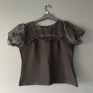 River Island Short Sleeve Organza Crop Top Size 12 Petites Black Polka Dot - Picture 1 of 8