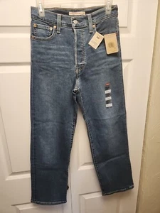 Levis Ribcage Straight Jean Womens 26 (US 2) 26x27 Button Fly Dark Blue 5 Pocket - Picture 1 of 7