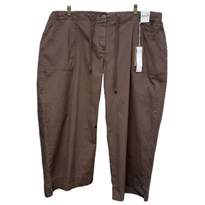 AVENUE Capri Plus Size 22 Brown Perfect Poplin Pants Drawstring Waist Cargos NWT - Picture 1 of 11