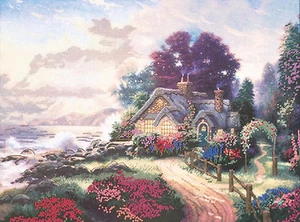 Embelliahed Cross Stitch Kit ~ Thomas Kinkade New Day Dawning Ocean House #50994 - Picture 1 of 3