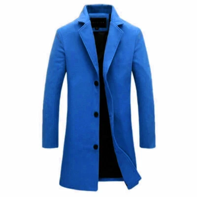 Mens Winter Wool Coat Trench Coat Outwear Overcoat Long Jacket Fashion Slim Fit, - Image 1 of 4