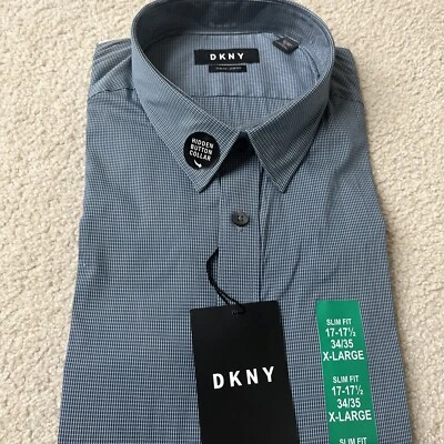 DKNY Men`s Slim Fit Strech Long Sleeve Dress Shirt (Blue &White,XL) - Image 1 of 3