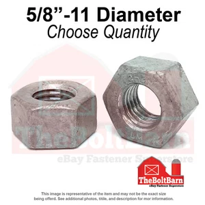 Tuercas hexagonales pesadas de 5/8"-11 grado 2H hilo grueso galvanizado (elige la cantidad) - Imagen 1 de 7