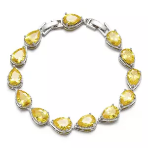 New Christmas Women Jewelry Gifts Yellow Citrine Gemstone Silver Charm Bracelet - Picture 1 of 6