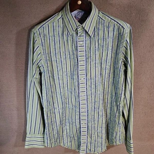 Robert Graham Mens Large Blue Gold Paisley / Green Spoonful Silk Shirts - Picture 1 of 9