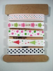 5 yds 10mm Printed White Grosgrain Ribbon Spots Christmas Trees Hair Bow Journal - Picture 1 of 6