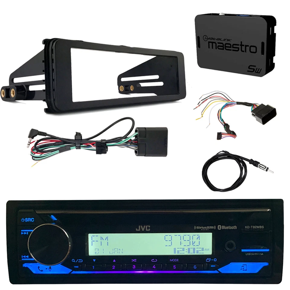 JVC Marine Bluetooth USB/AUX Radio, Harley Davidson Wiring Kit, Dash Kit,Antenna - Image 1 of 4