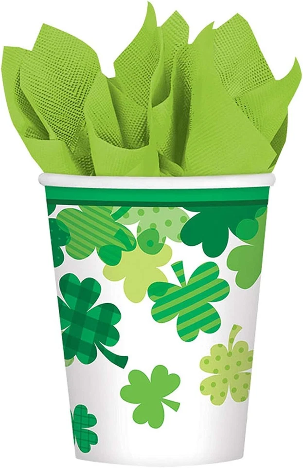Blooming Shamrocks Green St. Patrick's Day Holiday Party 18 ct. 9 oz. Paper Cups - Image 1 of 1