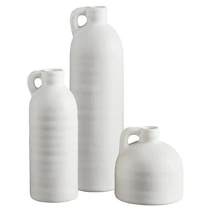 White Vase with Handle Decorative Indoor Ceramic Pots for Plants Set of 3 - Picture 1 of 3