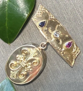 Vintage Diamond Sapphire Ruby Brooch Pendant Estate Fine Jewelry Pre-Owned Antiq - Picture 1 of 24
