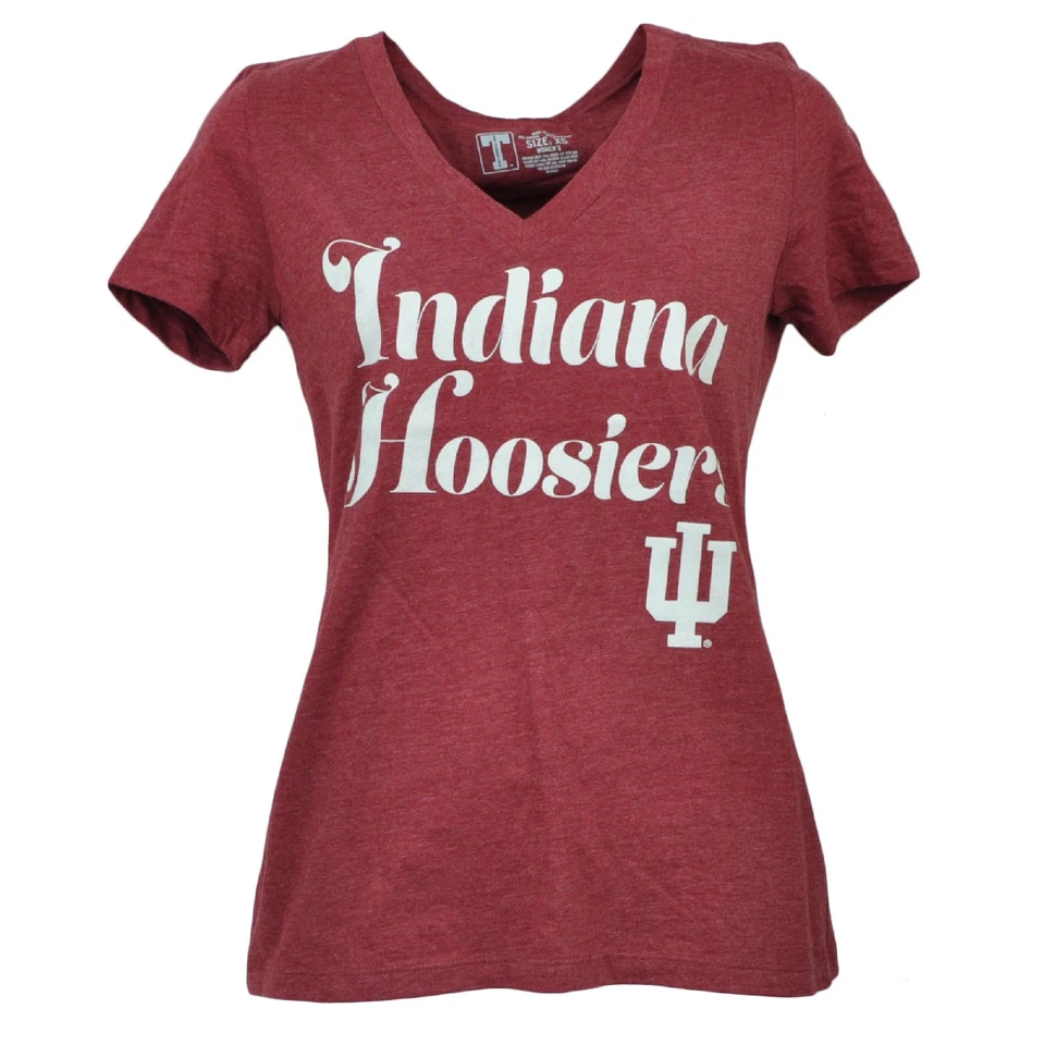 NCAA Indiana Hoosiers V Neck Burgundy Womens Tshirt Tee Short Sleeve Sports  - Image 1 of 1
