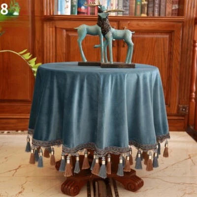 1X European Square Velvet Fringe Luxury Tablecloth Dining Table Dust Cover Decor - Image 1 of 4