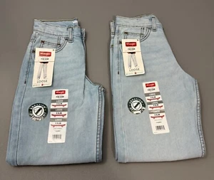 2 Pair Wrangler Loose Denim Adjustable Blue Jeans Boys Kids 8 Slim NEW - Picture 1 of 3