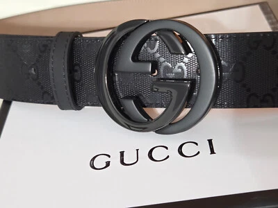 Auténtico Cinturón Negro Imprime Monograma GG 100cm 34/36 Foto 1 de 4