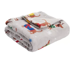 NEW Christmas Dachshunds Fleece Throw Blanket gray 50x60" doxie hot dog sweaters - Picture 1 of 5