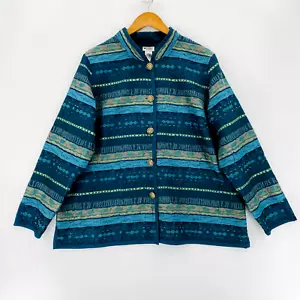 Units Women’s Blazer Size 1X Blue Quilted Boho Patchwork Jacket - Picture 1 of 9