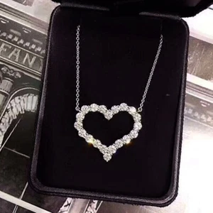 Heart 925 Silver Plated Necklace Pendant Women Cubic Zircon Party Jewelry - Bild 1 von 8
