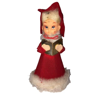 Adorno de Navidad miniatura vintage 6,5" plástico cara y fieltro coro Noel niña - Imagen 1 de 5