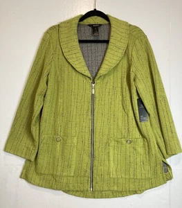 Ali Miles Jacket Size L Green Textured Knit Full Zip Tunic Artsy Lagenlook NWT - Picture 1 of 17