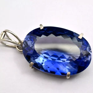 Certified 28 Ct Natural Blue Sapphire Oval Cut 925 Silver Pendant Loose Gemstone - Picture 1 of 5