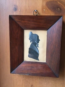 antique silhouette portrait rosewood frame 1850s lady women paint ink 19th cent - Picture 1 of 23