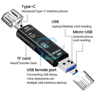 USB 3.0 5 in 1 Multifunction OTG Adapter Micro USB/Type-C/TF Memory Card Reader - Bild 1 von 4