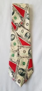 Mens J International Hand Made Dollar Bills 100% Polyester Necktie preowned - Picture 1 of 4