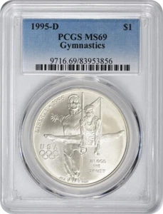 1995-D Gymnastics Olympic Silver Commemorative Dollar MS69 PCGS Mint State 69 - Picture 1 of 2