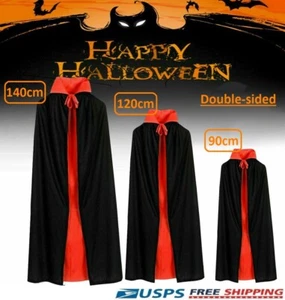 Halloween Black Red Reversible Vampire Devil Cloak Cape Costume for Adult Kids - Picture 1 of 12