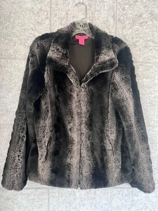 Betsey Johnson Faux Fur Jacket Black Coat Collared Plush Outerwear Women's Small - Picture 1 of 5