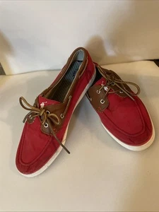 Men's Polo Ralph Lauren Rylander Top Sider Dock Boat Shoes Red 12D Leather Trim - Picture 1 of 16