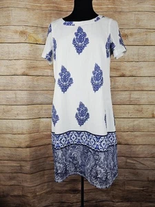 Adrianna Papell Baumwolle gefüttert blau weiß Paisley Kleid Größe 10 - Bild 1 von 5