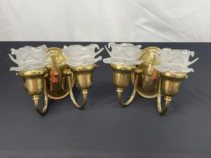Coppia applique antiche vintage REWIRED Art Nouveau Decò francesi, vetro petali rosa - Foto 1 di 24
